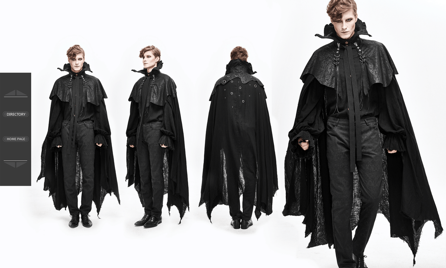 Gothic Long Cloak with Stand-Up Collar For Men