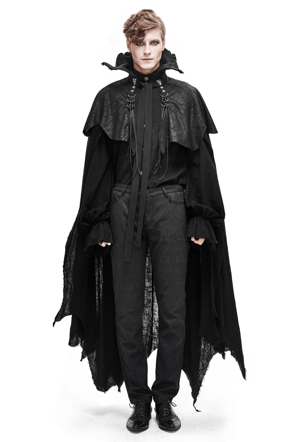 Gothic Long Cloak with Stand-Up Collar For Men
