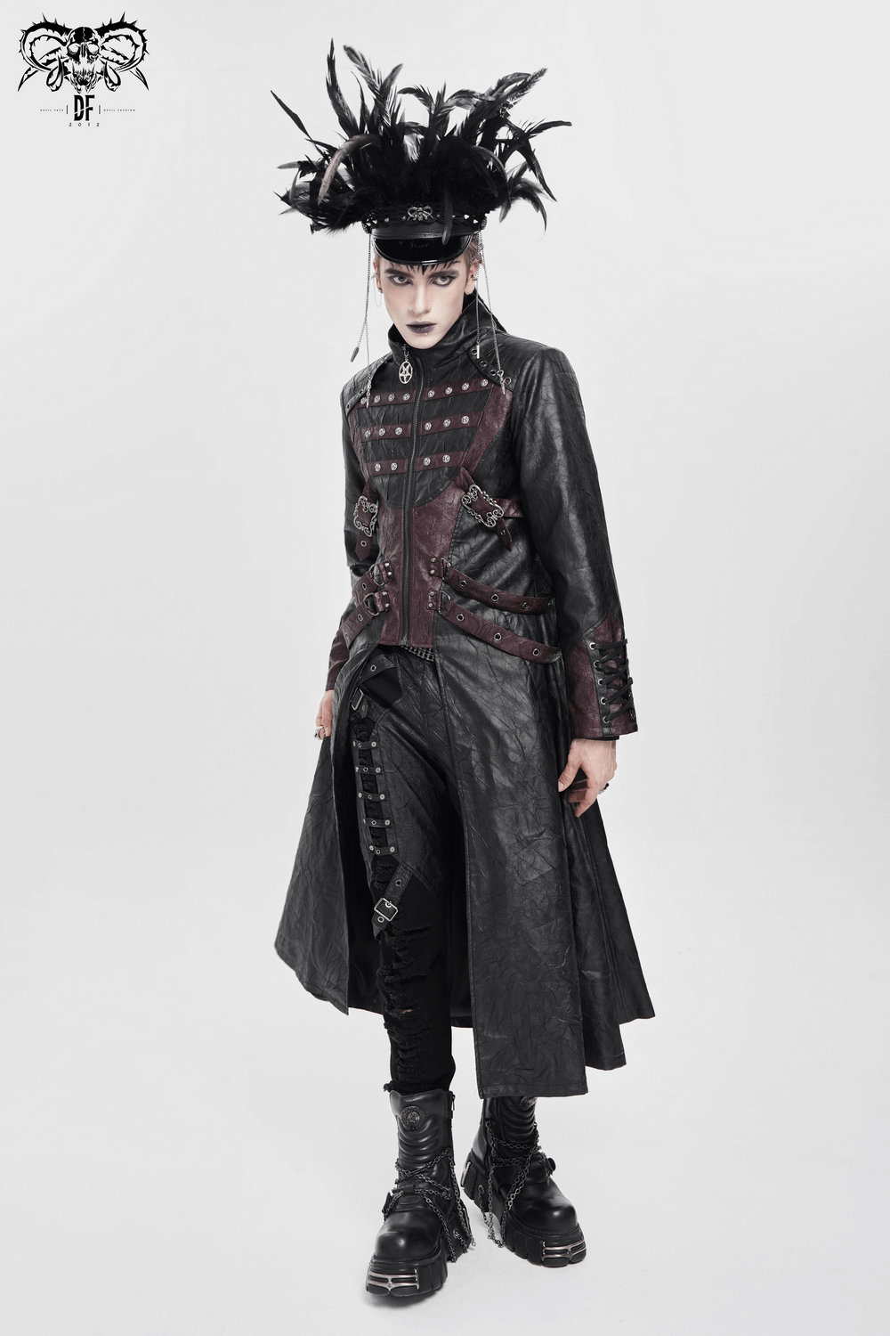Gothic Long Coat with Buckled Panels and Metal Accents