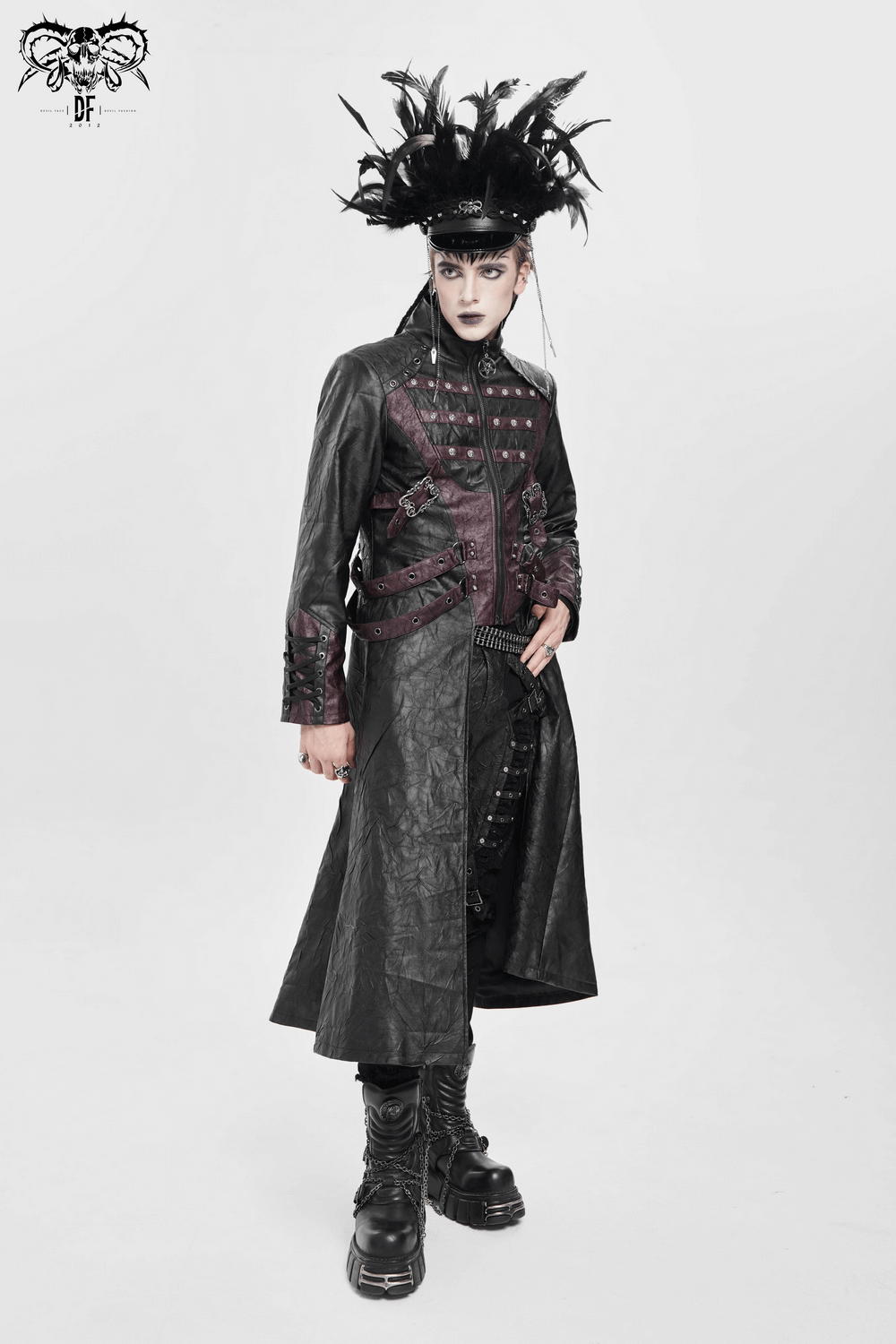 Gothic Long Coat with Buckled Panels and Metal Accents