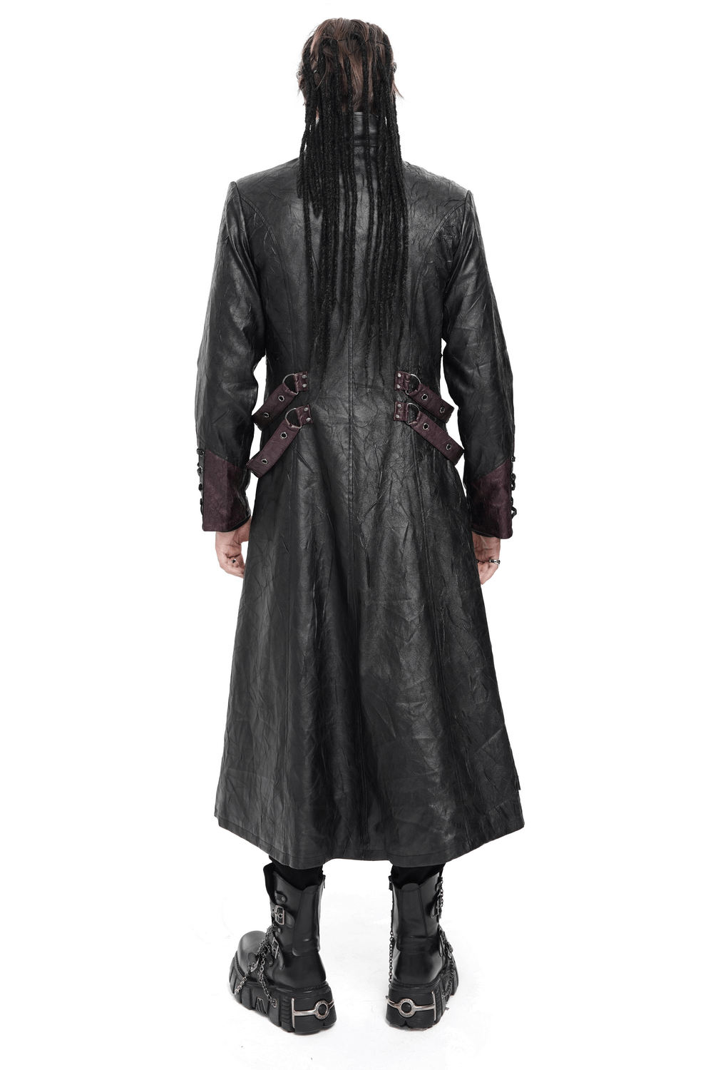 Gothic Long Coat with Buckled Panels and Metal Accents