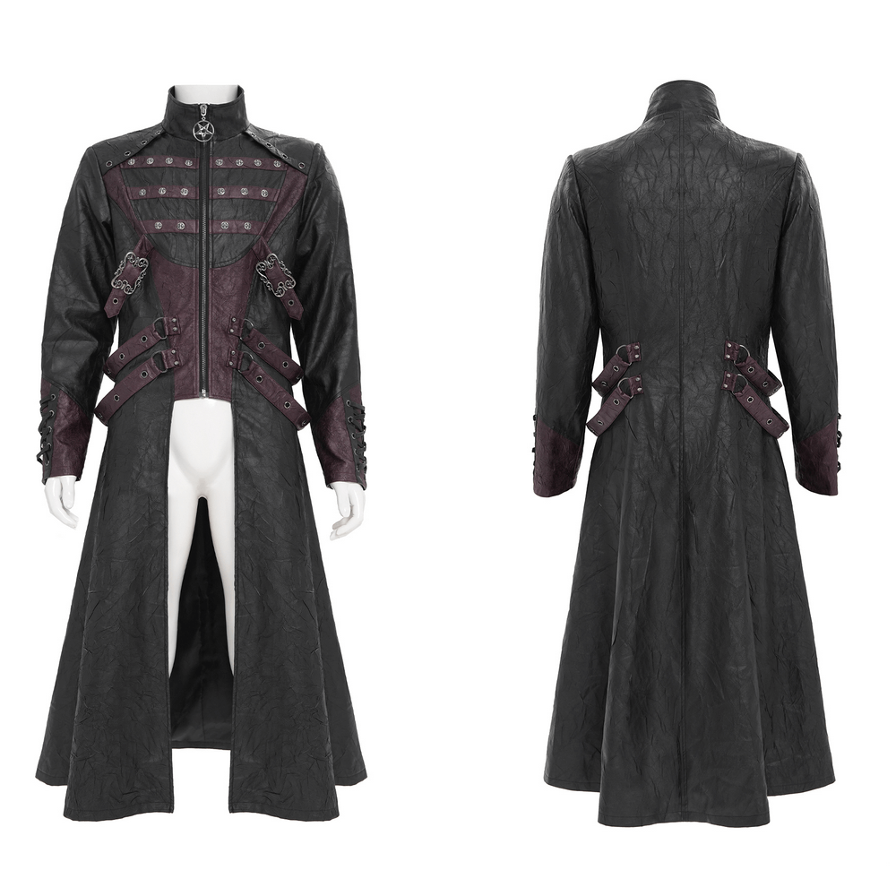 Gothic Long Coat with Buckled Panels and Metal Accents