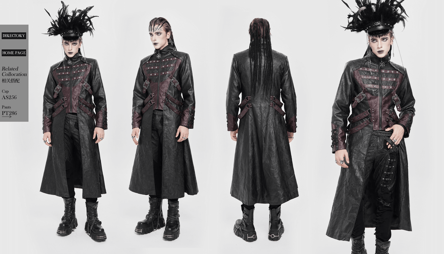 Gothic Long Coat with Buckled Panels and Metal Accents