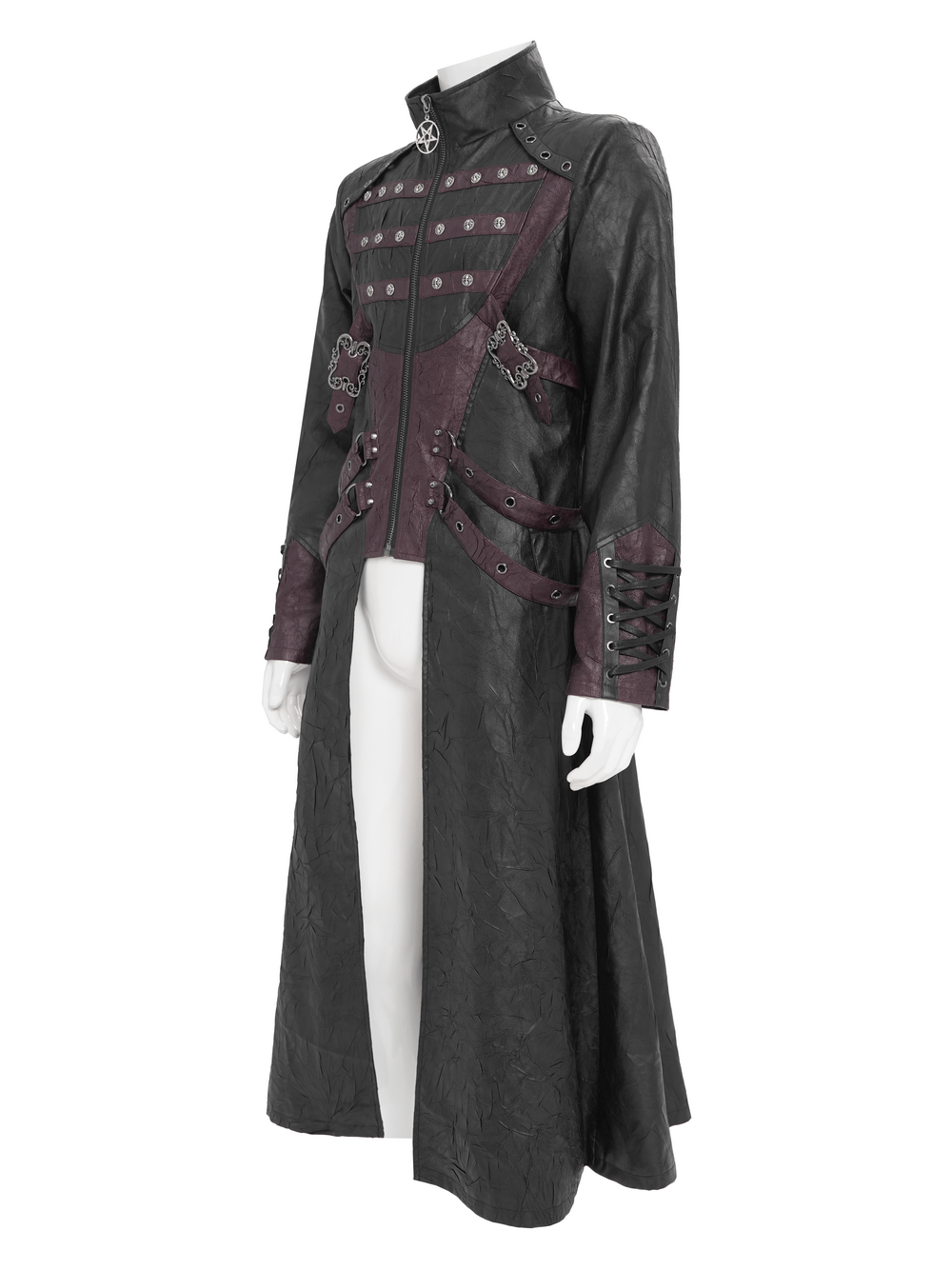 Gothic Long Coat with Buckled Panels and Metal Accents