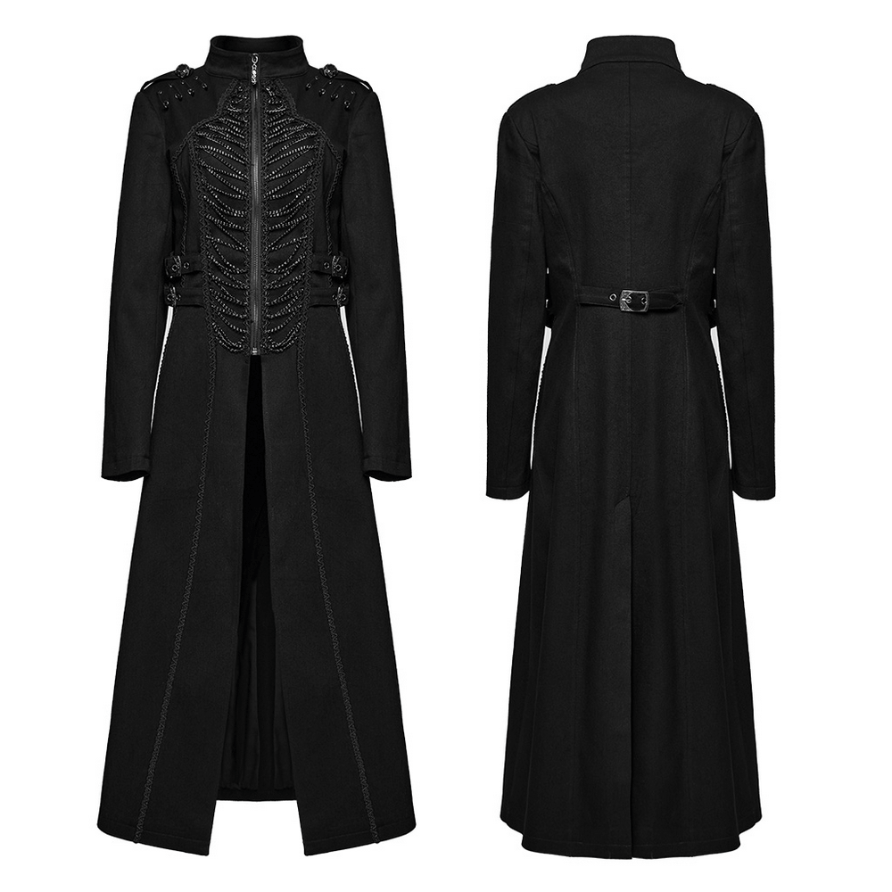 Gothic Long Coat with Chains and Buckle Details