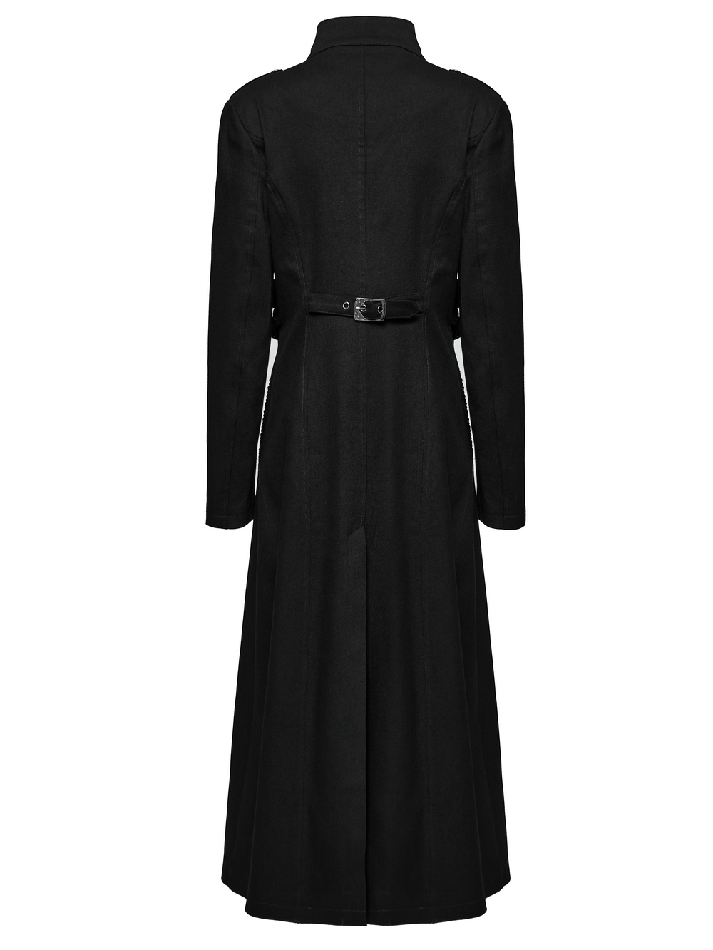 Gothic Long Coat with Chains and Buckle Details