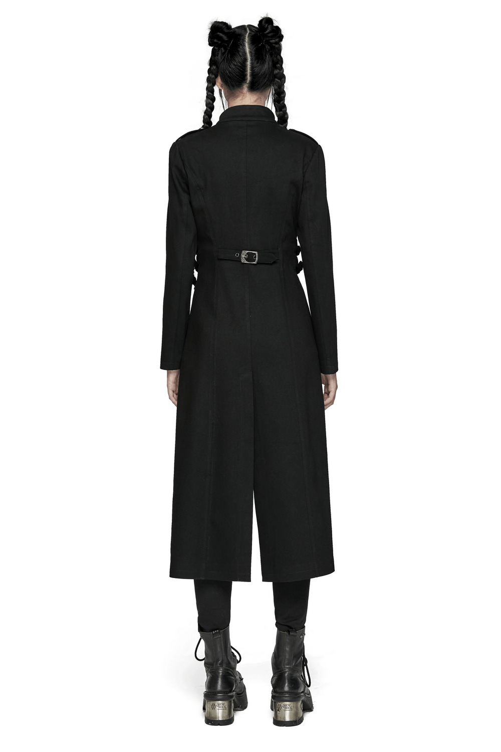 Gothic Long Coat with Chains and Buckle Details