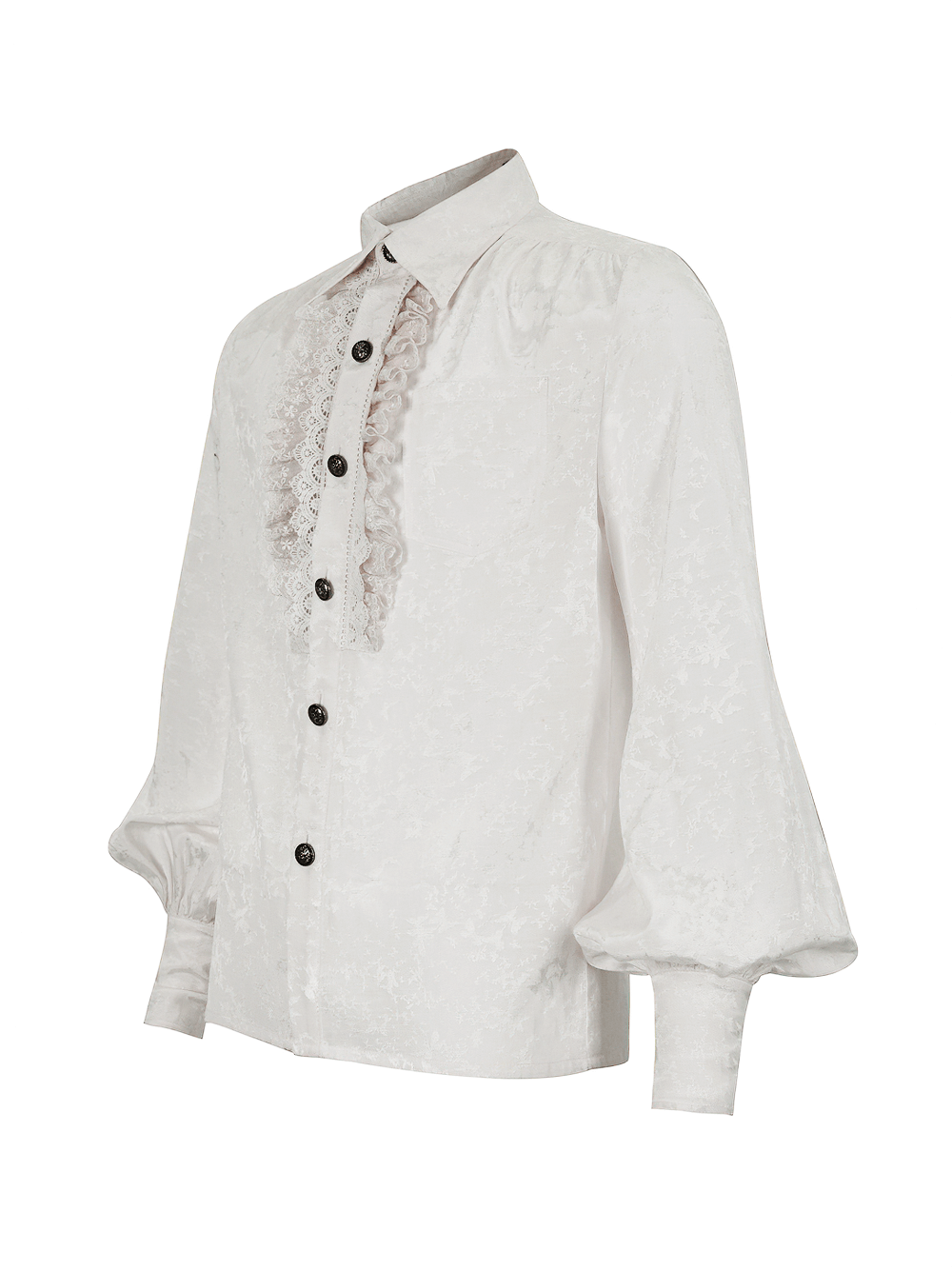 Gothic Long Lantern Sleeves Shirt / Male Jacquard White Shirt with Lace Ruffles