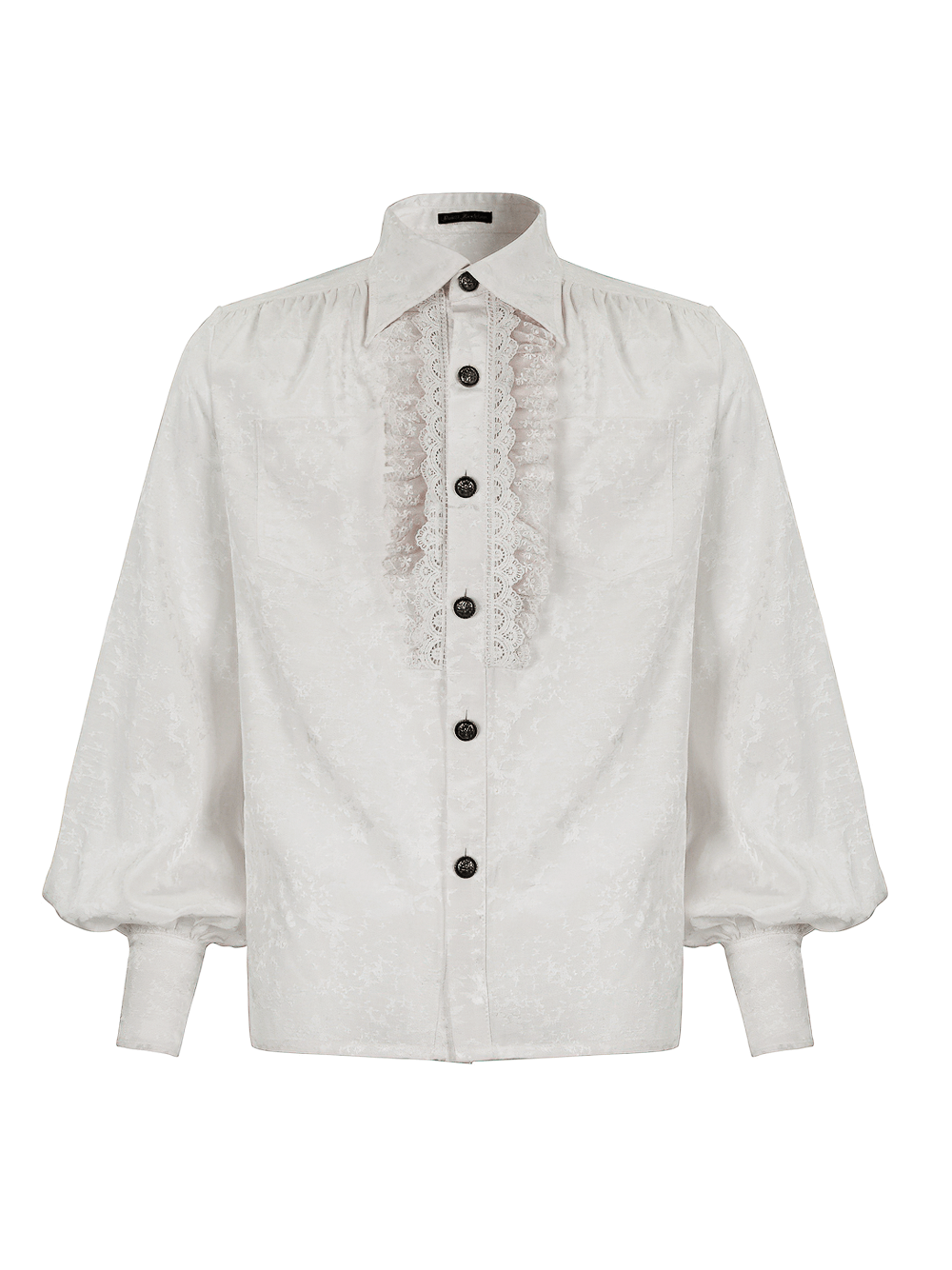 Gothic Long Lantern Sleeves Shirt / Male Jacquard White Shirt with Lace Ruffles