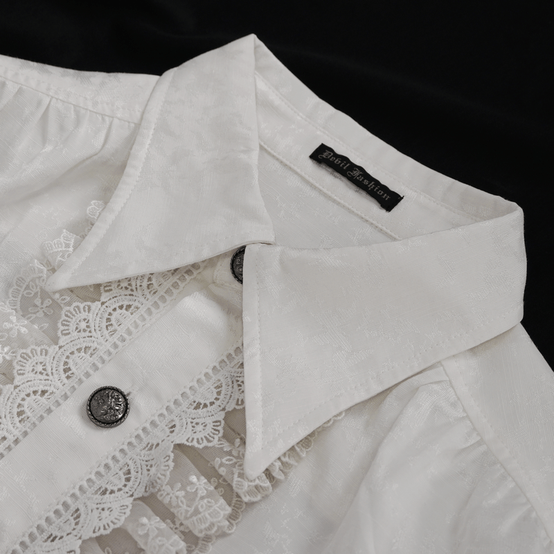 Gothic Long Lantern Sleeves Shirt / Male Jacquard White Shirt with Lace Ruffles