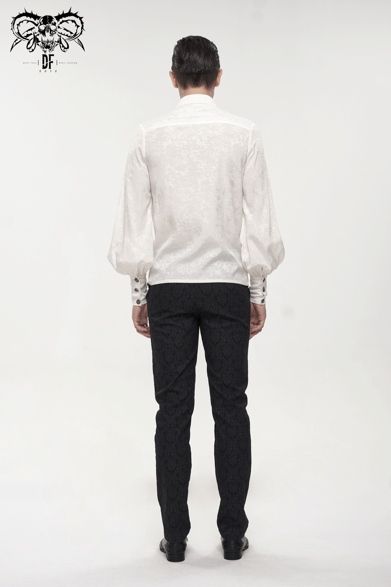 Gothic Long Lantern Sleeves Shirt / Male Jacquard White Shirt with Lace Ruffles