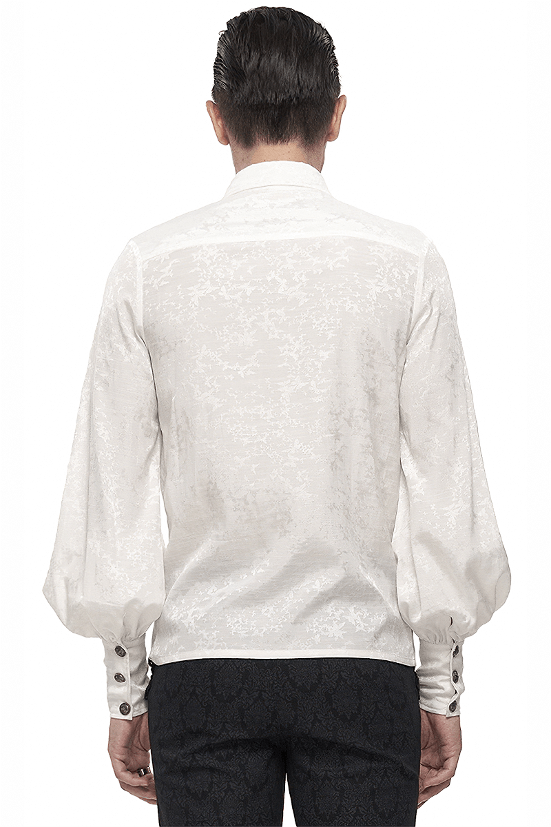 Gothic Long Lantern Sleeves Shirt / Male Jacquard White Shirt with Lace Ruffles