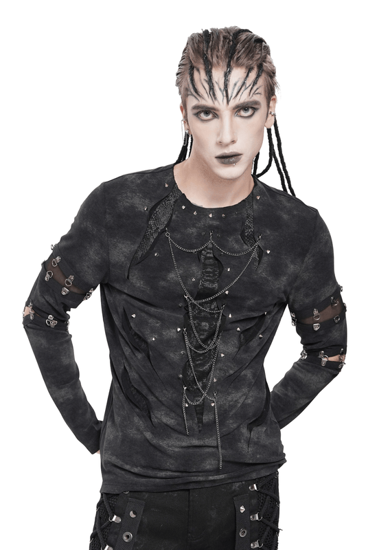 Gothic Long Sleeve Top with Chains and Cutout Design