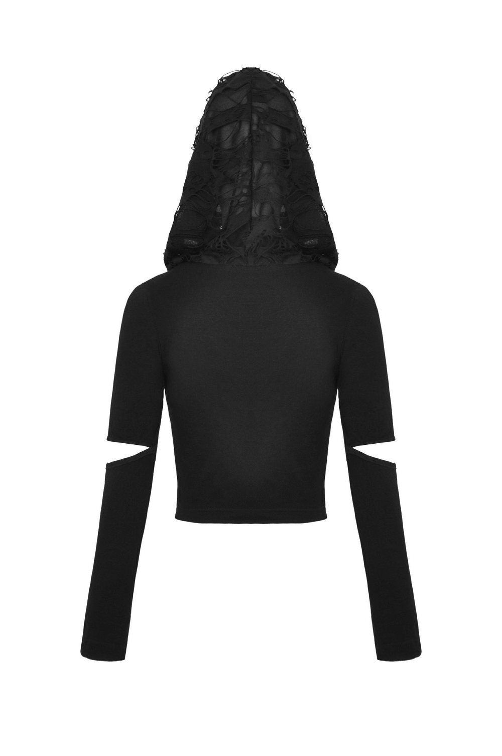 Gothic Long Sleeves Black Crop Top with Eyelets and Hood
