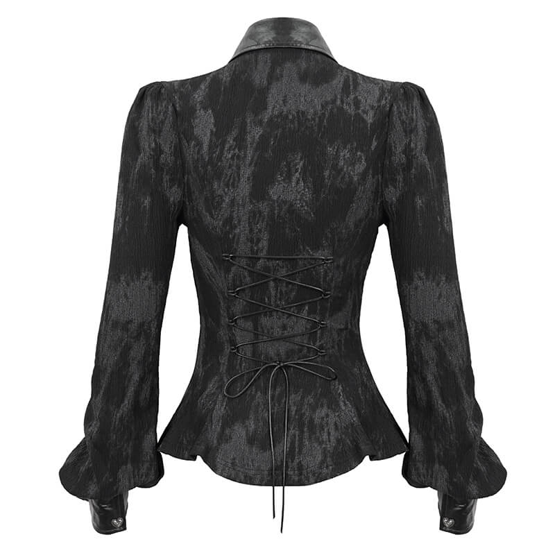 Gothic Long Sleeves Lace-Up Back Blouse for Women / Black Shirt with Heart-Shaped Cutout