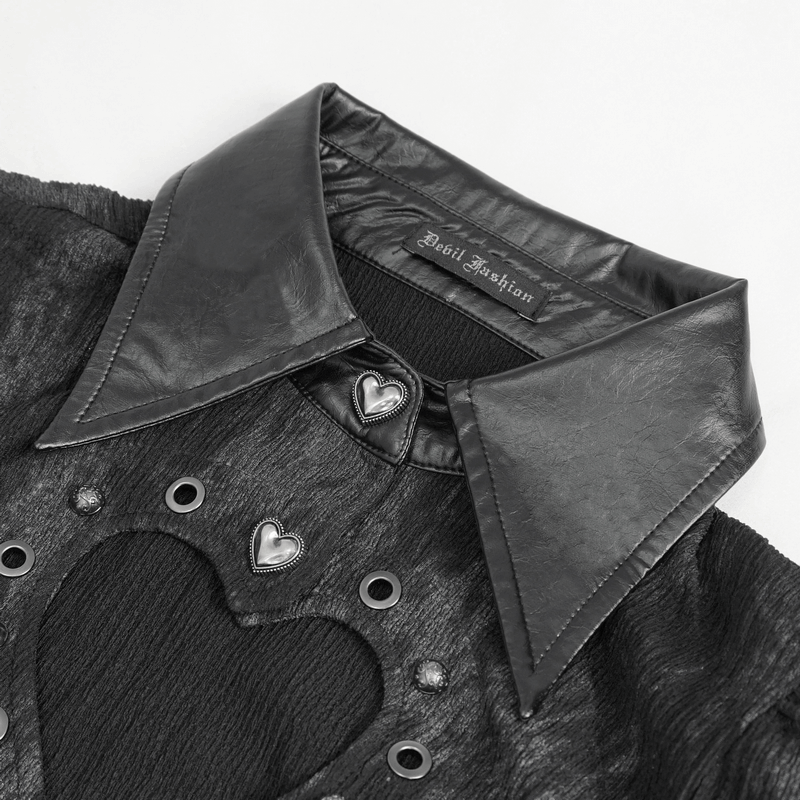 Gothic Long Sleeves Lace-Up Back Blouse for Women / Black Shirt with Heart-Shaped Cutout