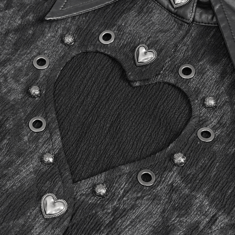 Gothic Long Sleeves Lace-Up Back Blouse for Women / Black Shirt with Heart-Shaped Cutout