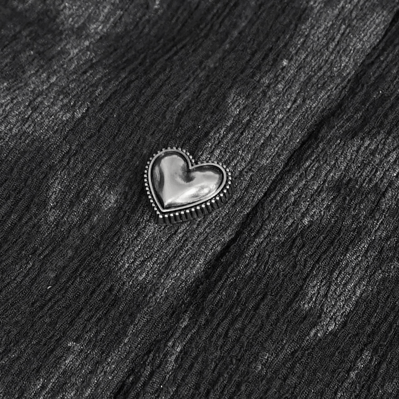 Gothic Long Sleeves Lace-Up Back Blouse for Women / Black Shirt with Heart-Shaped Cutout