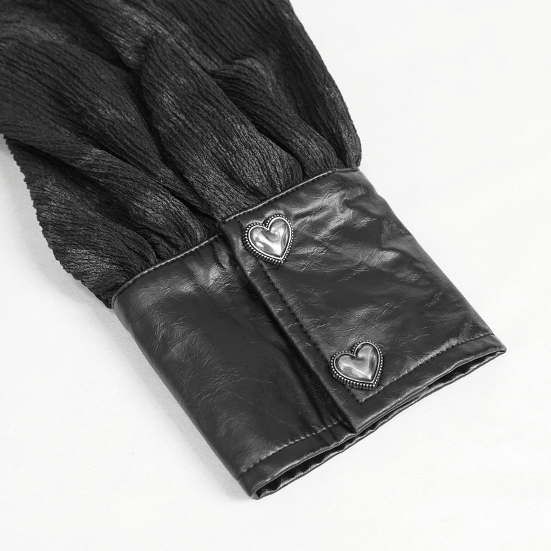 Gothic Long Sleeves Lace-Up Back Blouse for Women / Black Shirt with Heart-Shaped Cutout