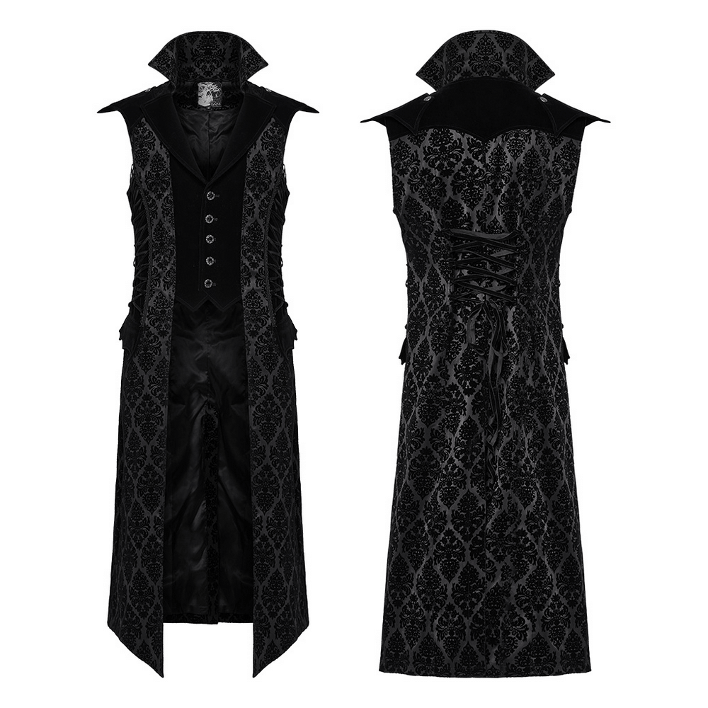 Gothic Long Waistcoat with Stand Collar and Velvet Details
