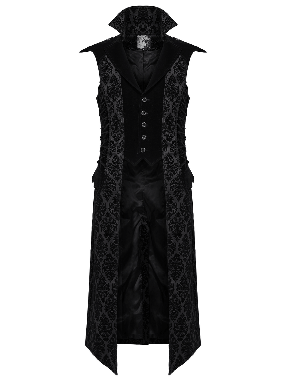 Gothic Long Waistcoat with Stand Collar and Velvet Details