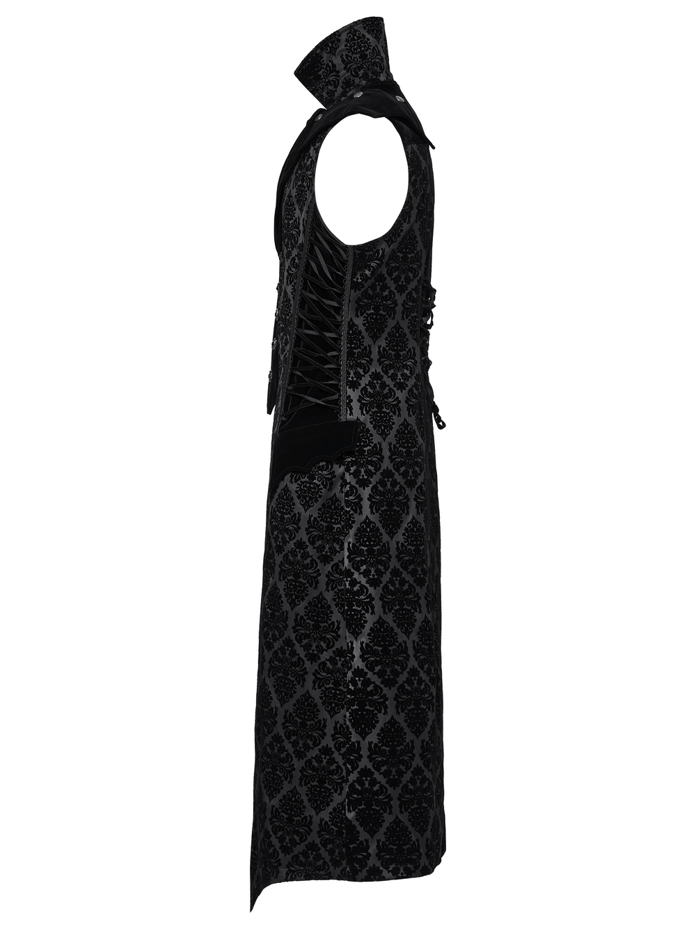 Gothic Long Waistcoat with Stand Collar and Velvet Details