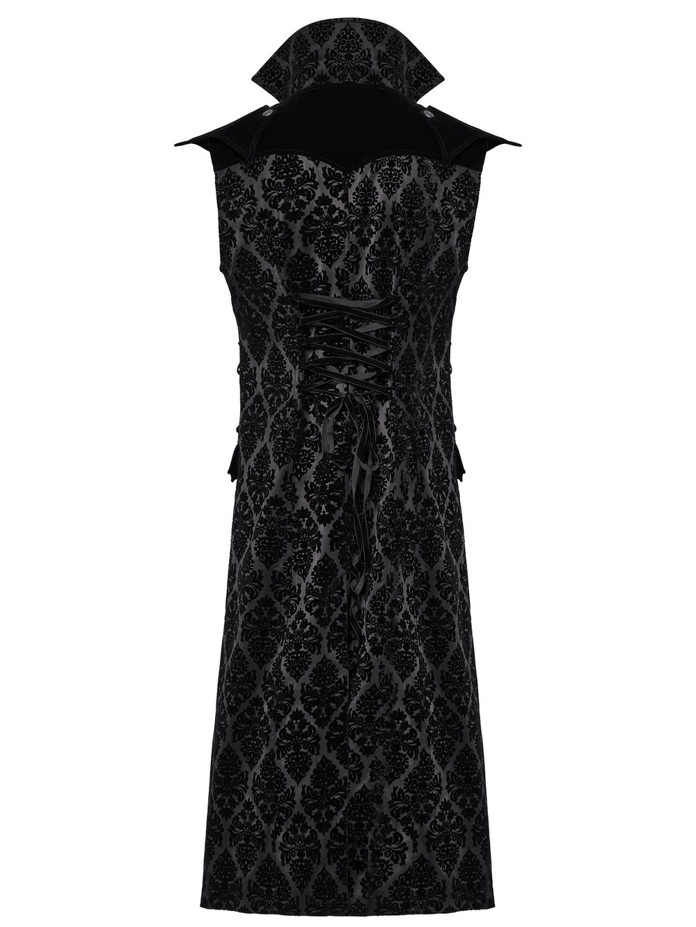 Gothic Long Waistcoat with Stand Collar and Velvet Details