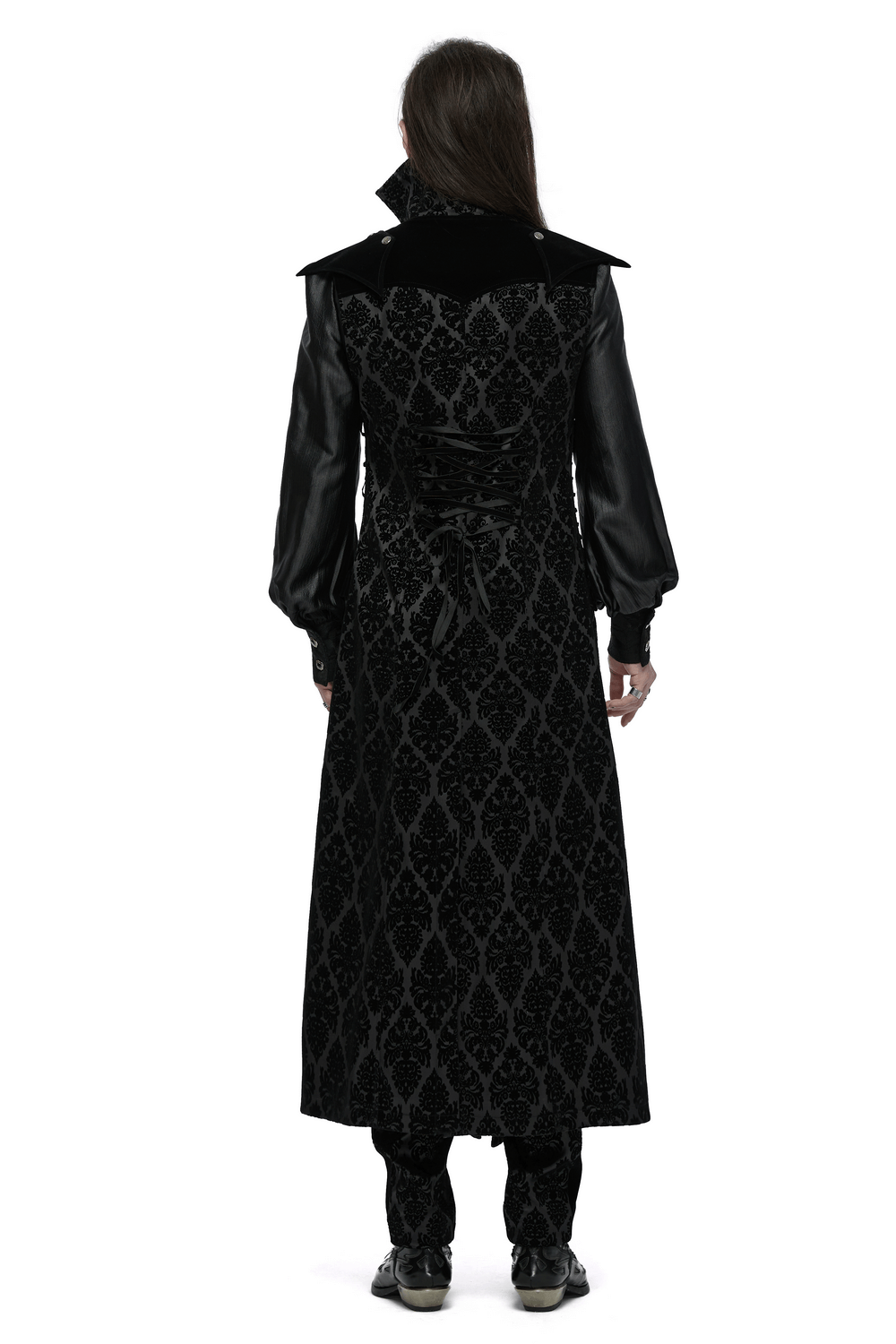 Gothic Long Waistcoat with Stand Collar and Velvet Details