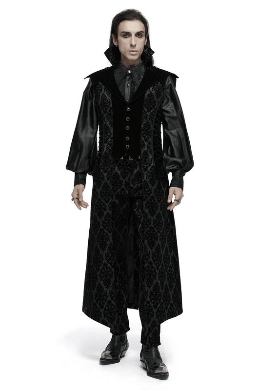 Gothic Long Waistcoat with Stand Collar and Velvet Details