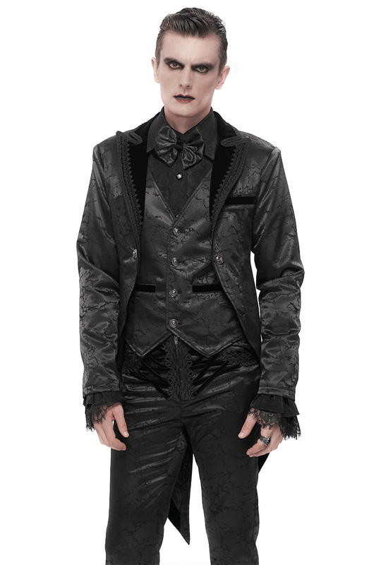 Gothic Male Slim Two-Piece Coat / Vintage Bright Patterned Tailcoat Decorated With Buttons And Lace