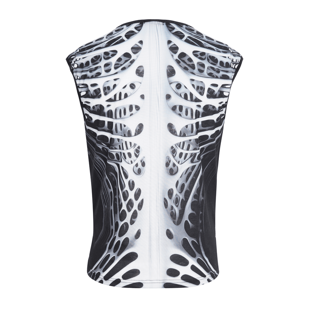 Gothic Male Tank Top with Skeleton Graphic and Rivets