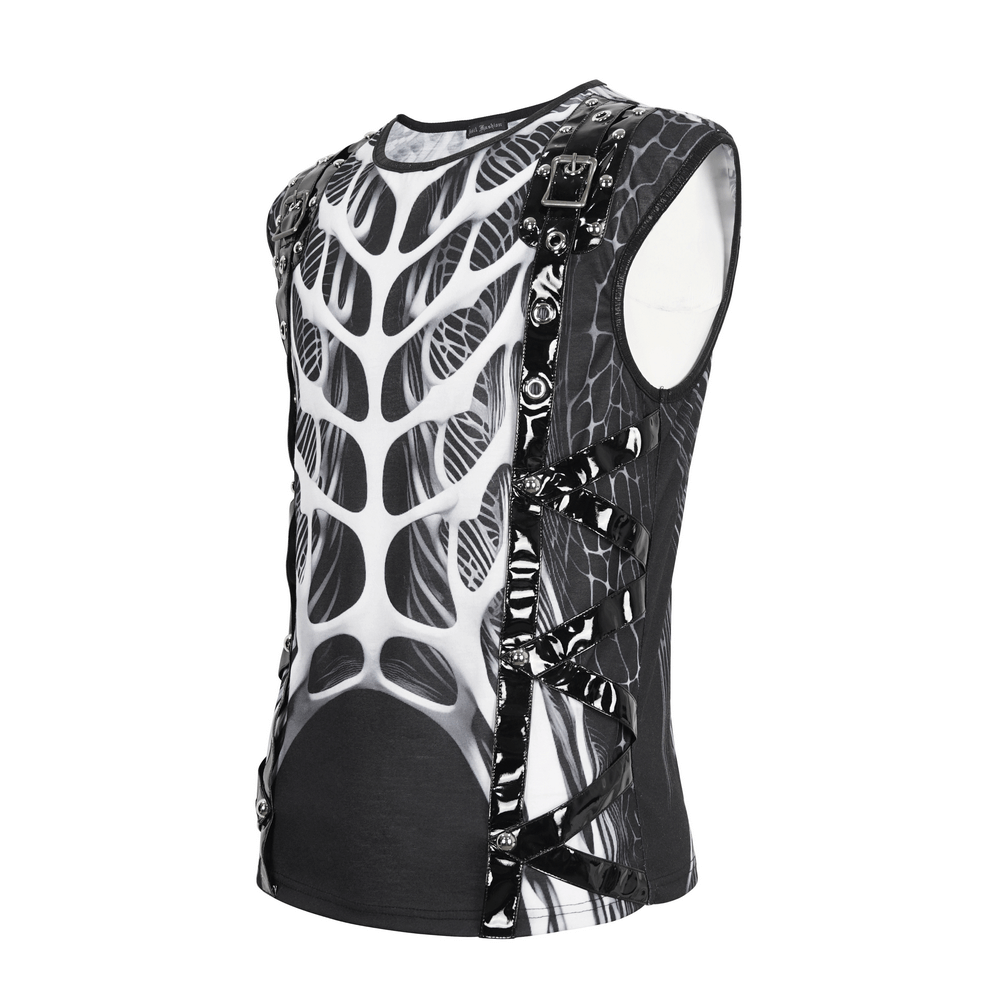 Gothic Male Tank Top with Skeleton Graphic and Rivets