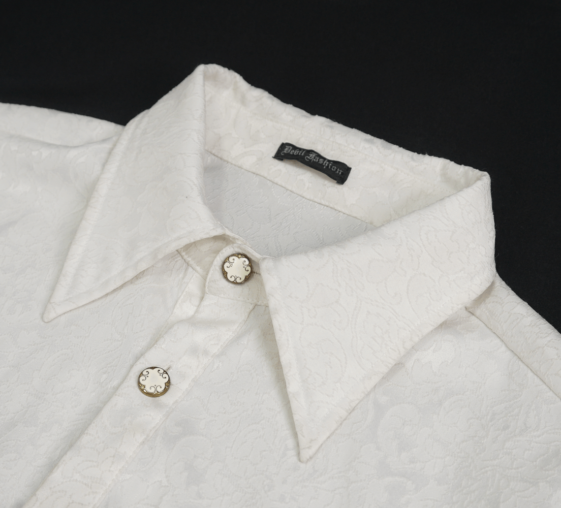 Gothic Men White Shirt With Tie & Lace Frill On Cuffs / Vintage Pattern Shirts with Metal Buttons