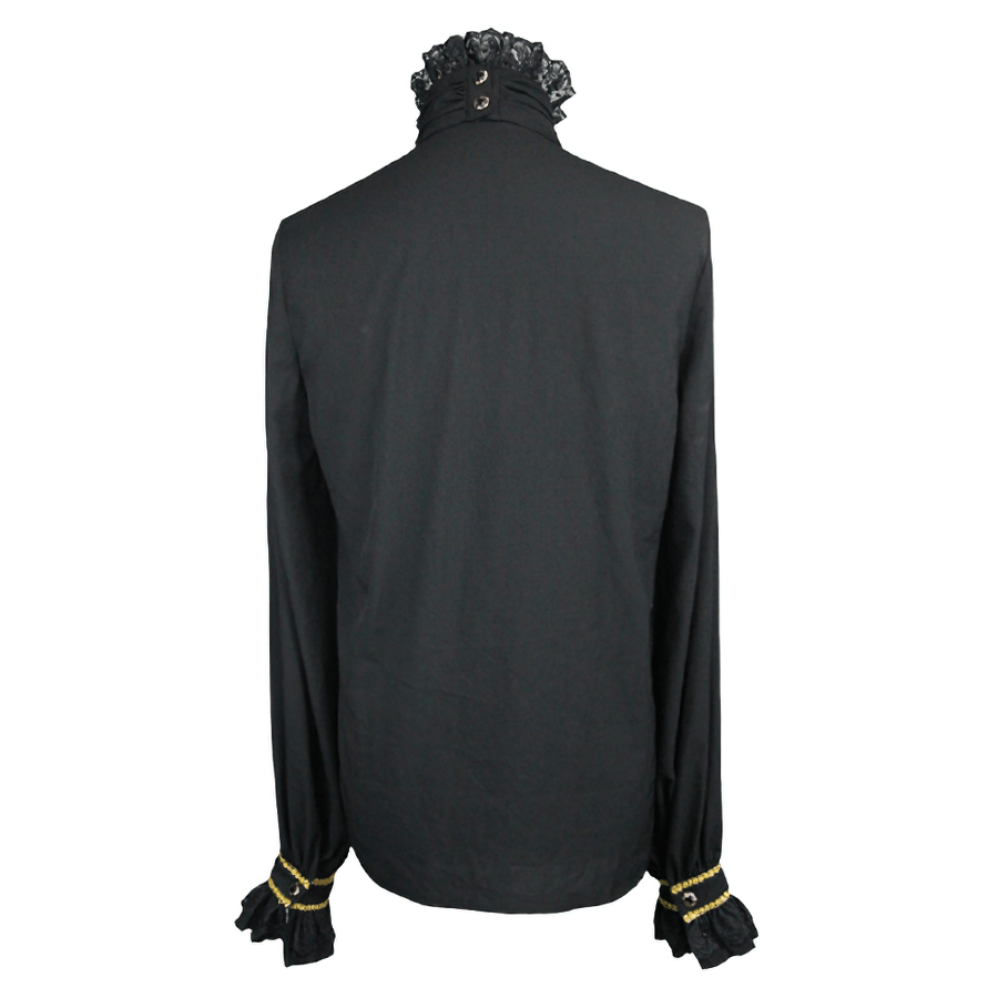 Gothic Men's Shirt with Chiffon Tie / Elegant Black Long Sleeve Shirt with Stand-Collar