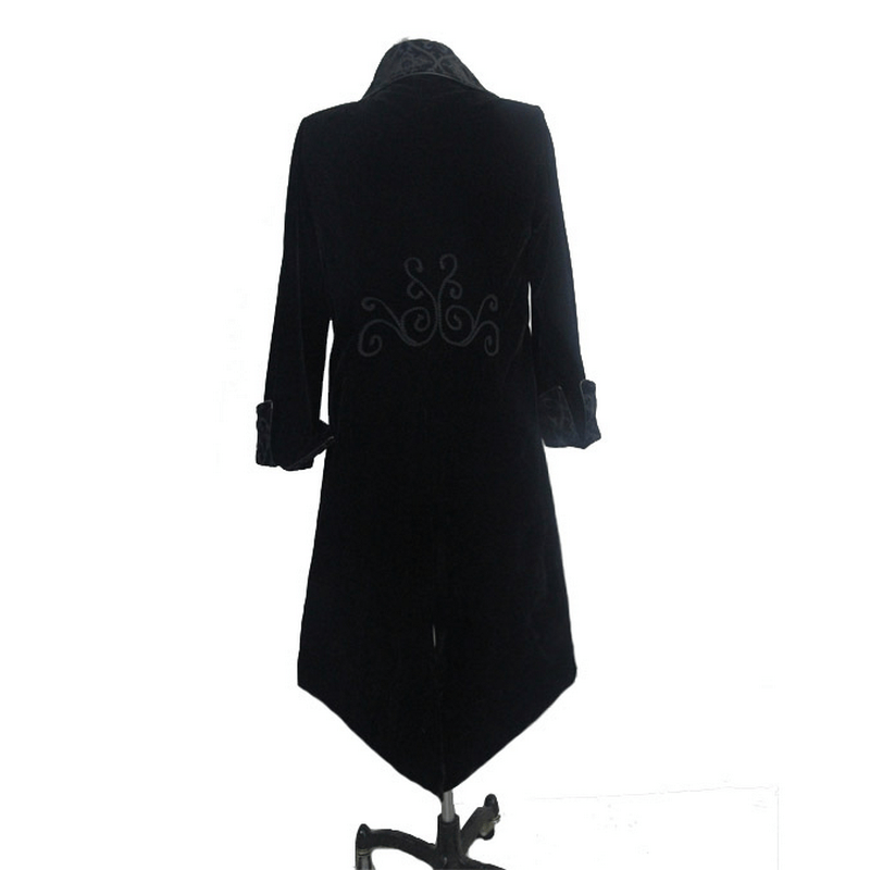 Gothic Men's Tailcoat From Black Velvet / Steampunk Male Coats with Stand Collar