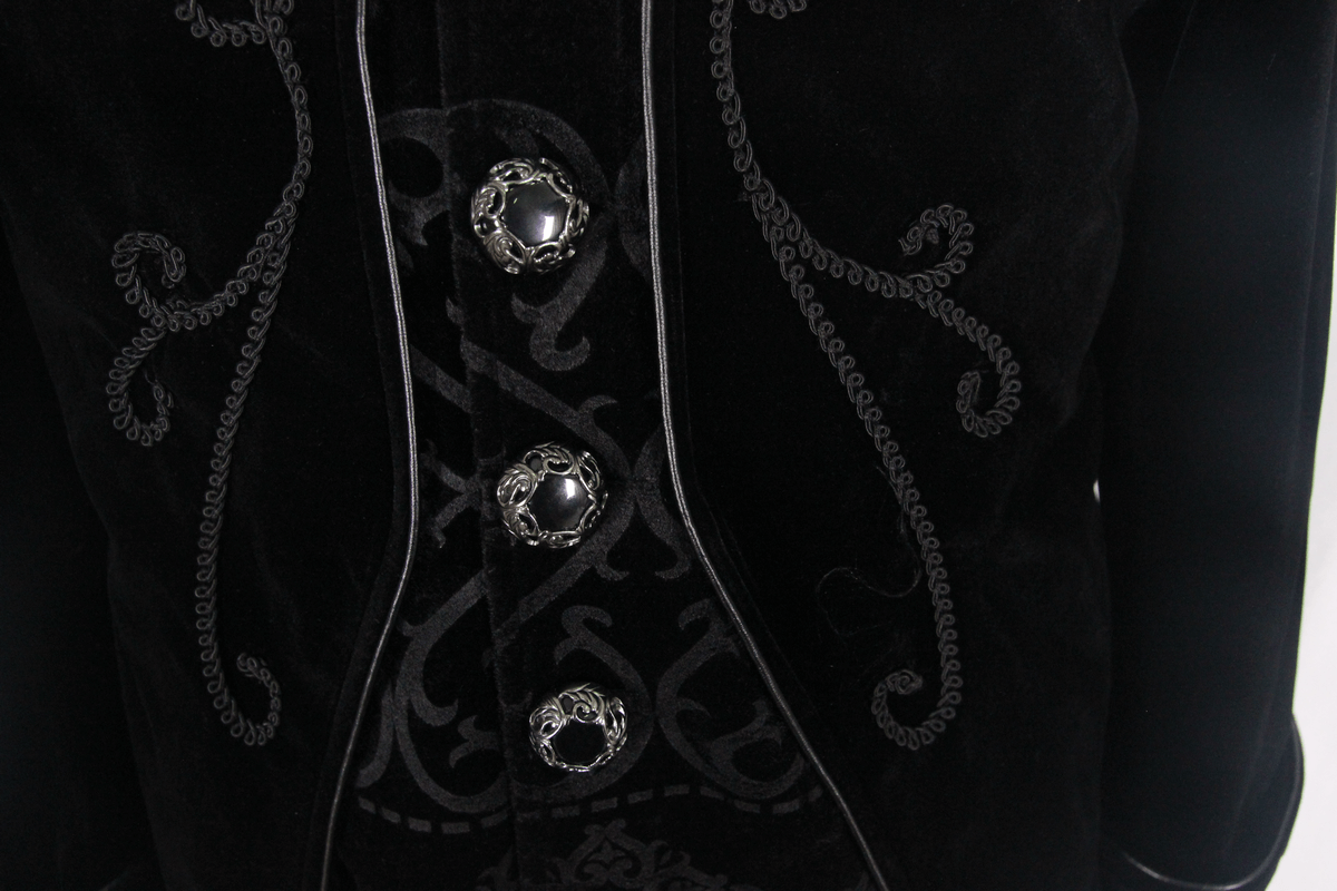 Gothic Men's Tailcoat From Black Velvet / Steampunk Male Coats with Stand Collar
