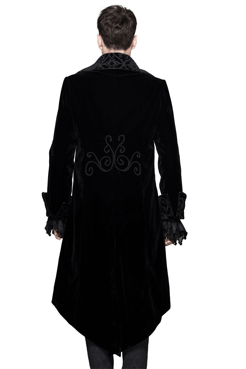 Gothic Men's Tailcoat From Black Velvet / Steampunk Male Coats with Stand Collar