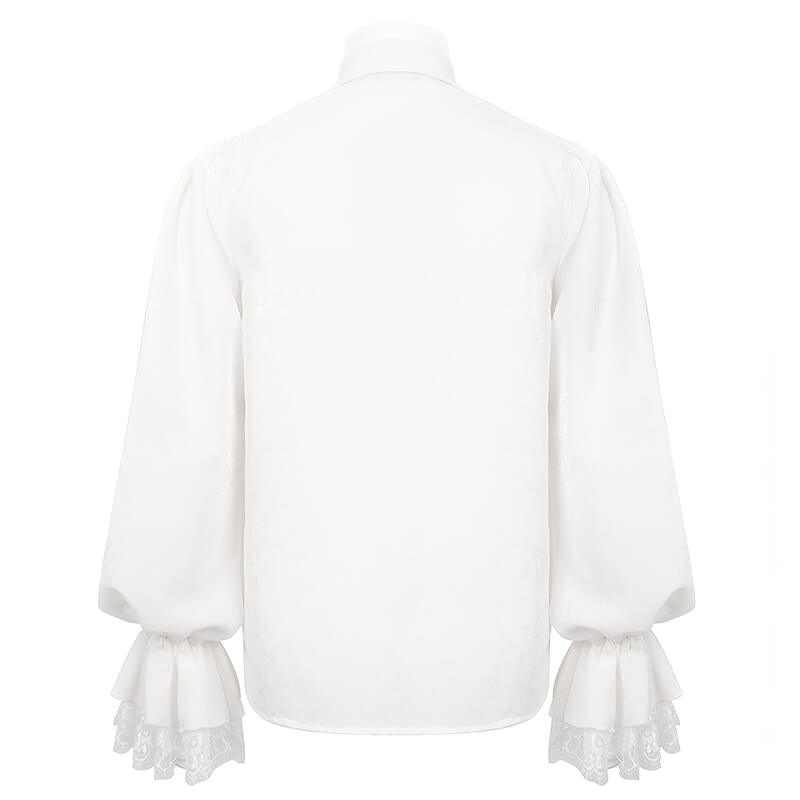 Gothic Men's Turn-Down Collar Shirt with Puff Sleeves / Vintage Male Floral Embossing Shirts