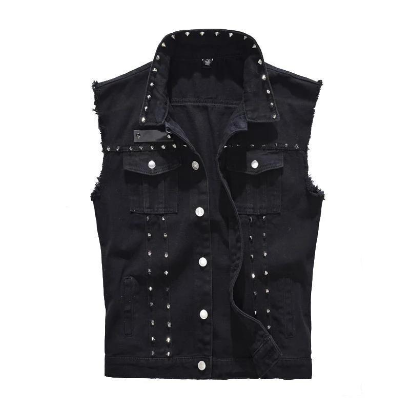 Gothic Mens Rivet Vest / Vintage Black Jeans Sleeveless Jackets / Waistcoats alternative clothing