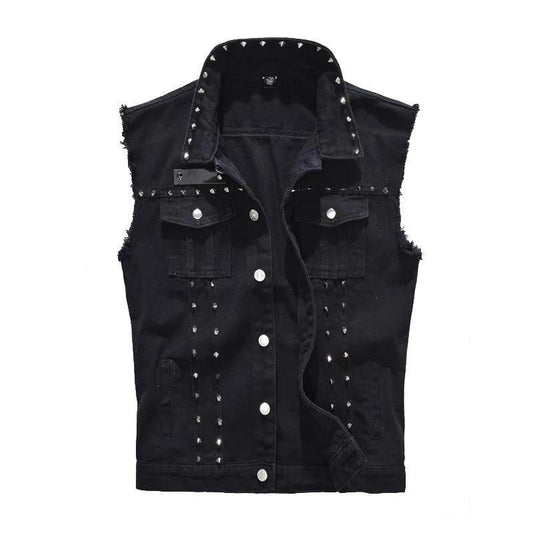 Gothic Mens Rivet Vest / Vintage Black Jeans Sleeveless Jackets / Waistcoats alternative clothing