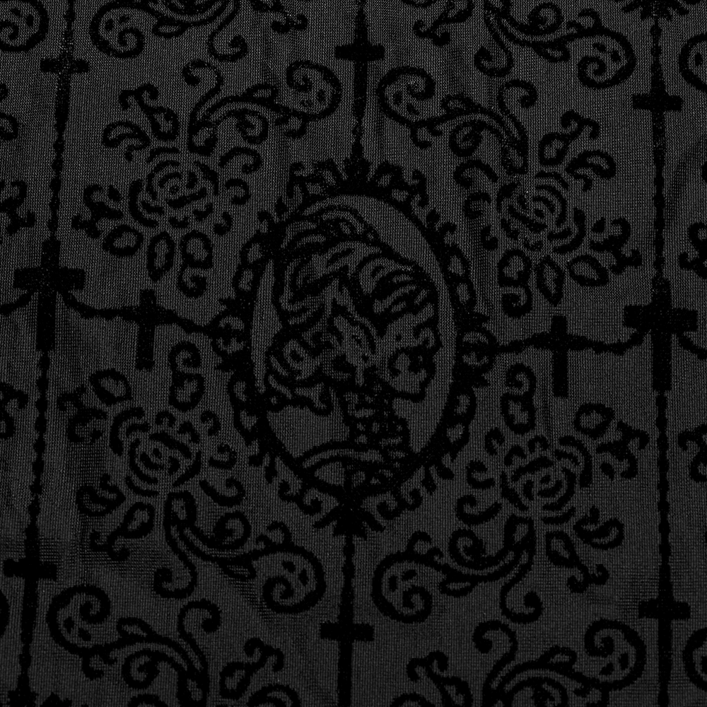 Gothic Mesh Black Top with Flocking Pattern for Men