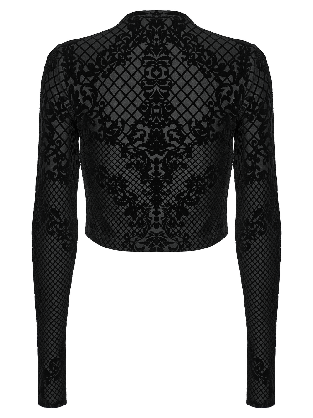 Gothic Mesh Flocking Crop Jacket with Skull Zipper