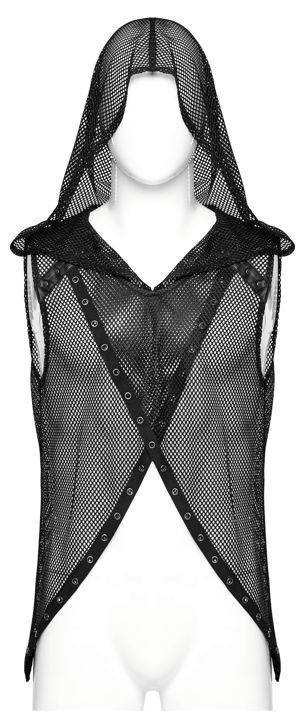 Gothic Mesh Hooded Vest / Sexy Punk Hollow Out Design Top