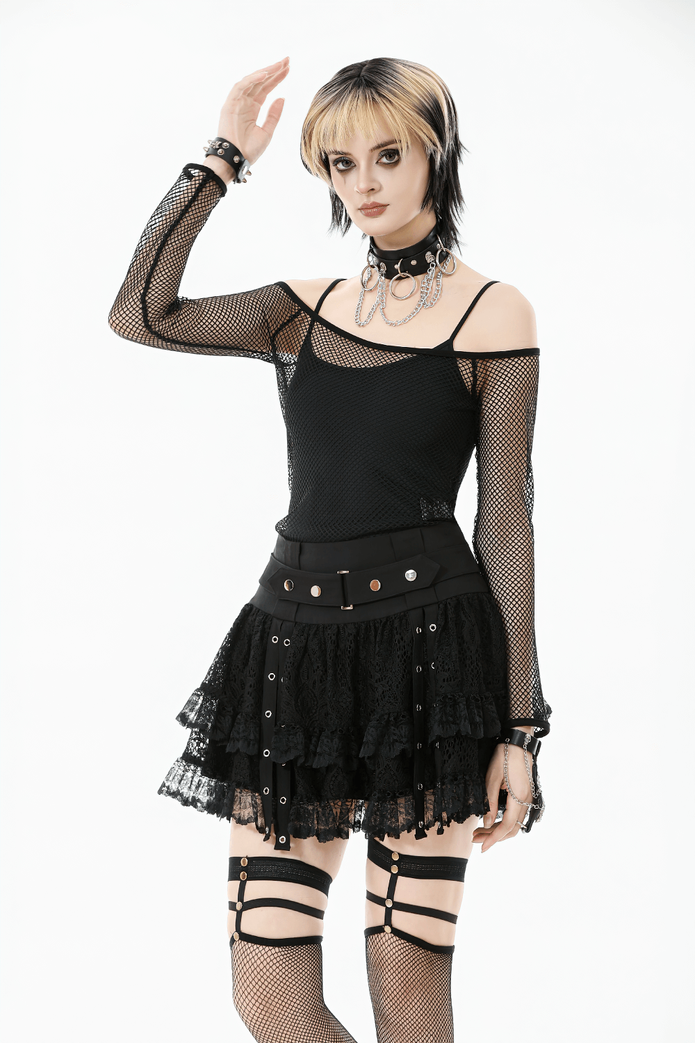 Gothic Mesh Off-Shoulder Long-Sleeved Top for Women