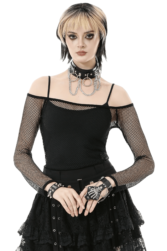Gothic Mesh Off-Shoulder Long-Sleeved Top for Women