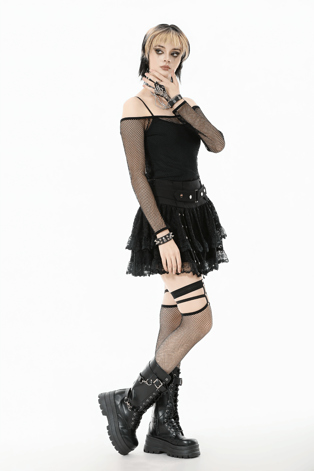 Gothic Mesh Off-Shoulder Long-Sleeved Top for Women