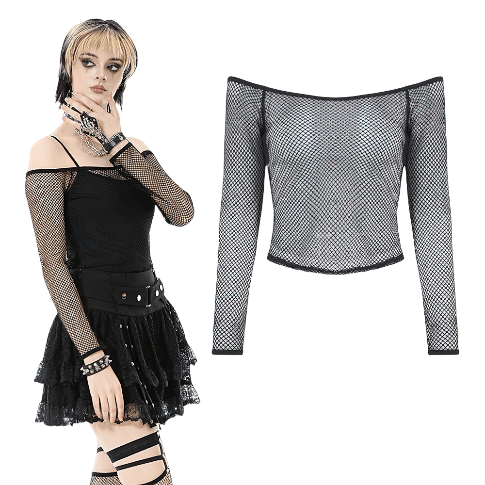 Gothic Mesh Off-Shoulder Long-Sleeved Top for Women