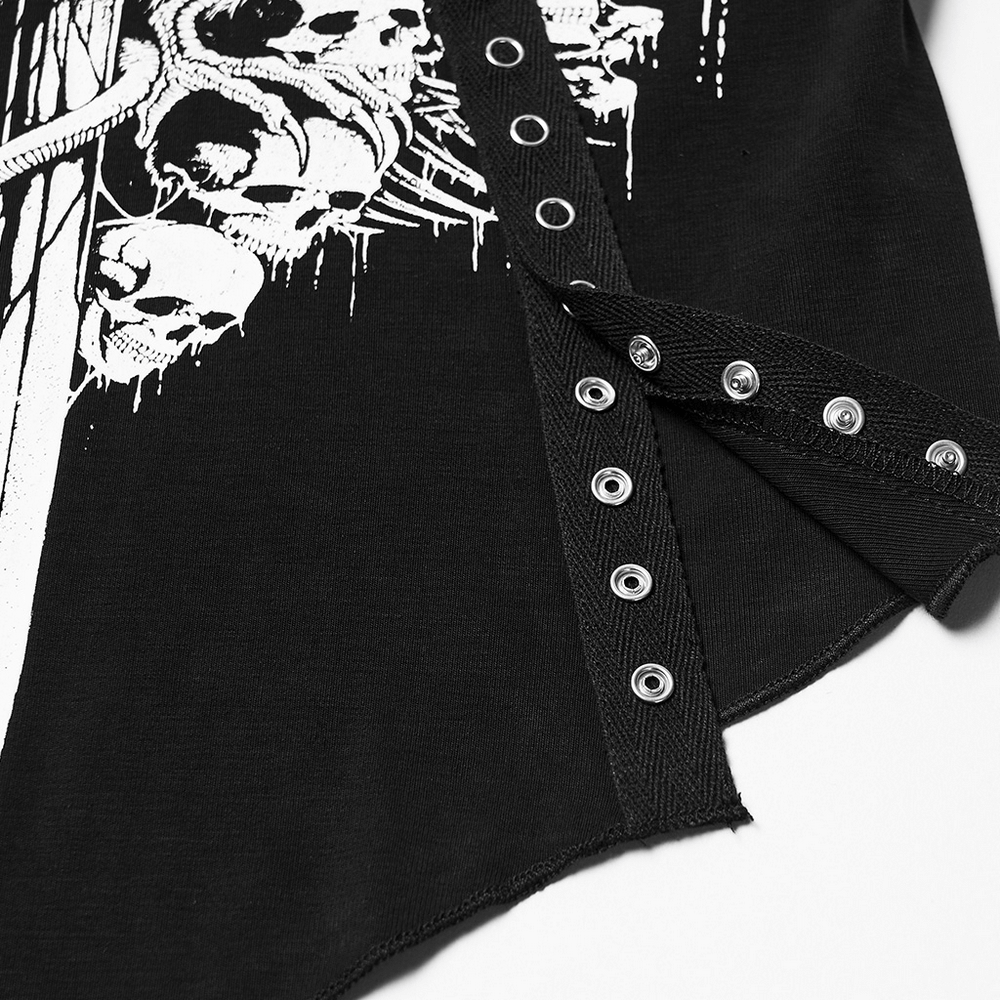Gothic Mesh T-Shirt with Bat and Skull Print Design