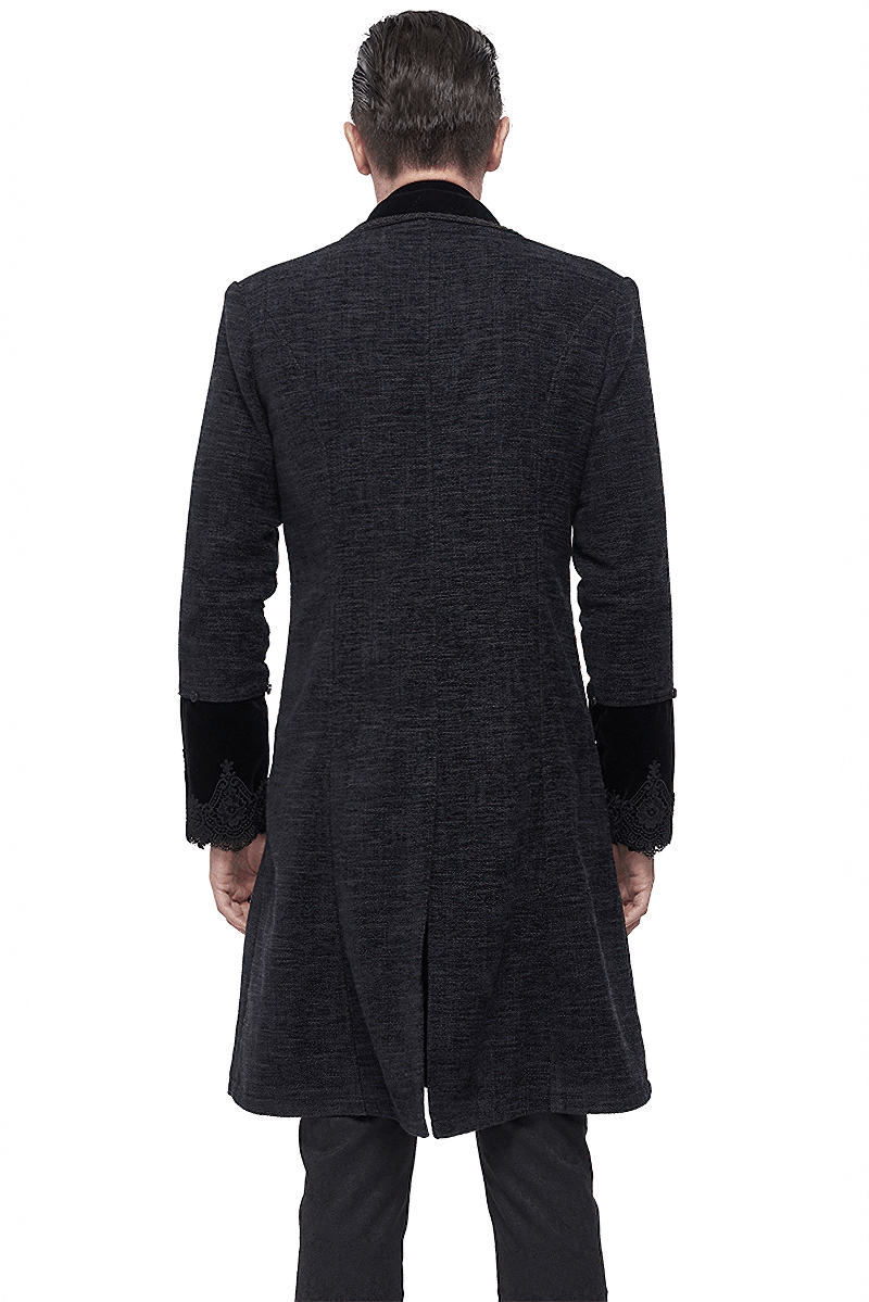 Gothic Mid-Length Coat with Detachable Faux Fur / Men's Warm Zipper Coat with Buttons