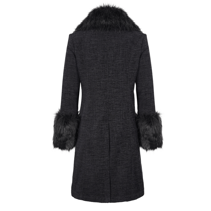 Gothic Mid-Length Coat with Detachable Faux Fur / Men's Warm Zipper Coat with Buttons